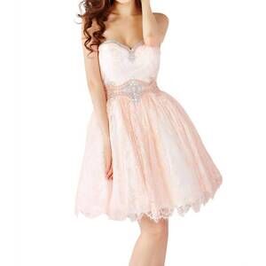 NEW ANGELA & ALISON short prom dress in peach